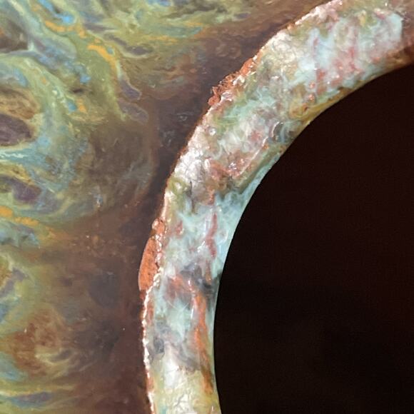 Vintage Drip Glaze Redware Pottery Vase Pot in Green Brown Textured - Picture 12 of 12